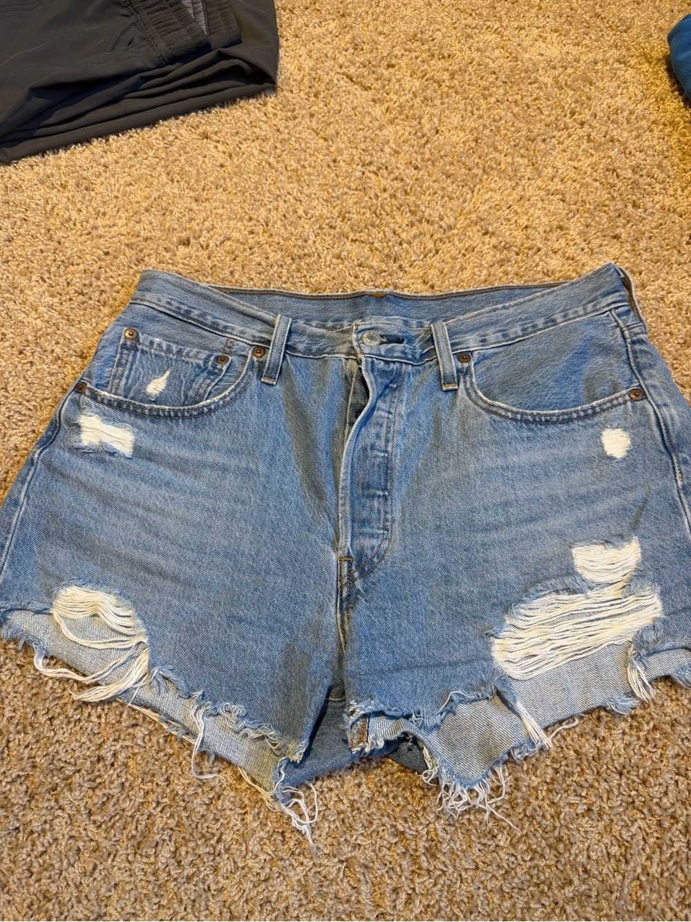 Levi's 501 Distressed Light Blue Denim Cutoff Shorts